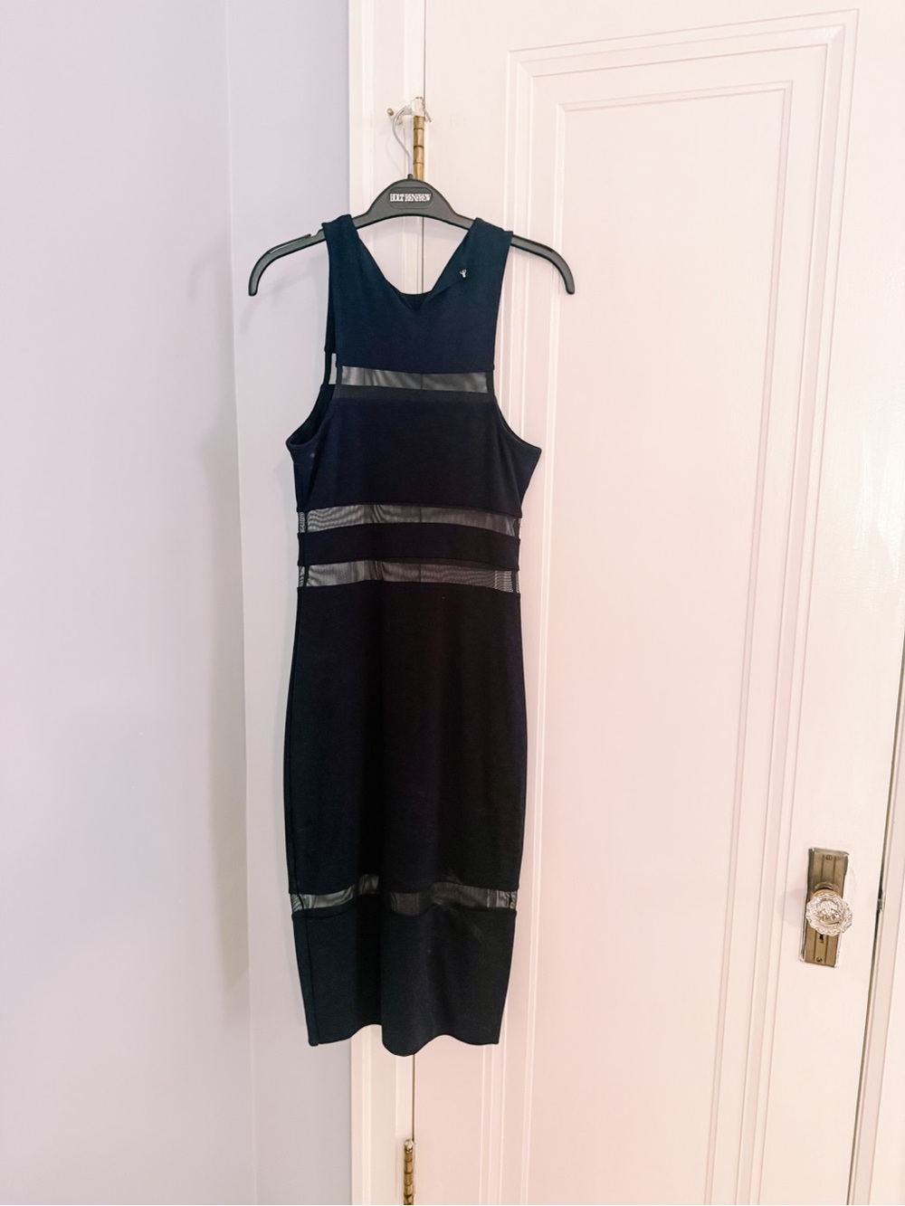 Alexander Wang Black Sleeveless Midi Dress with Sheer Stripe Insets